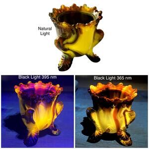 Boyd Glass Forget Me Not Toothpick Holder 1999 Autumn Harvest UV GLOWS OOAK 1065